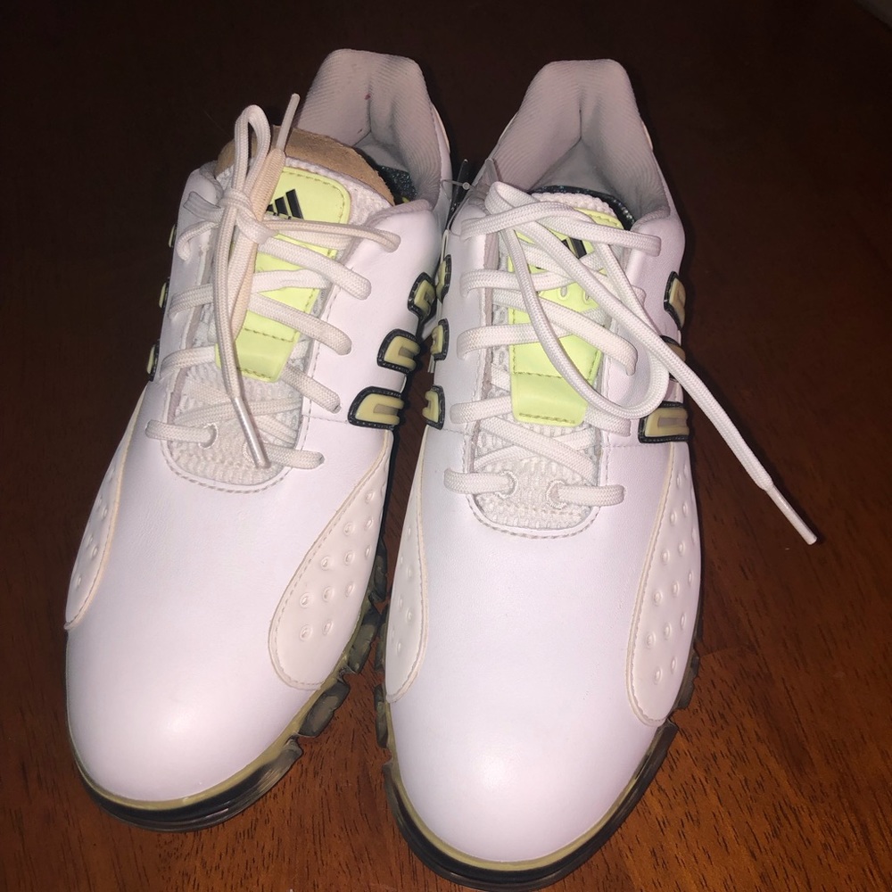 Adidas Powerband Golf Shoes Women’s 6.5 White Lime Green Spikeless NEW - Picture 2 of 9